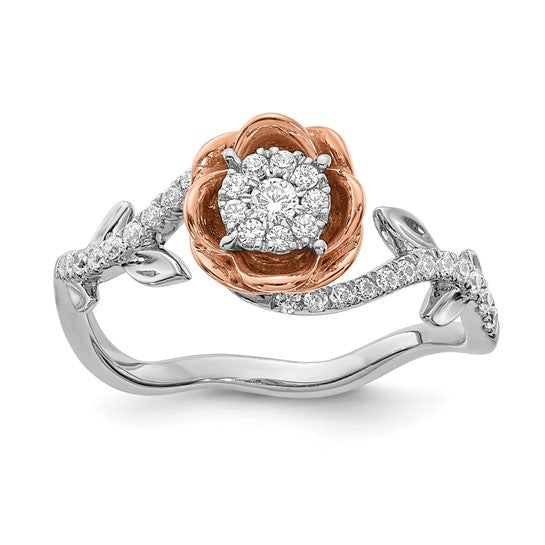 14k White and Rose Gold Floral 1/4 carat Diamond Complete Fashion/Engagement Ring