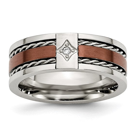 Chisel Stainless Steel and Brown .02 Carat Diamond Band